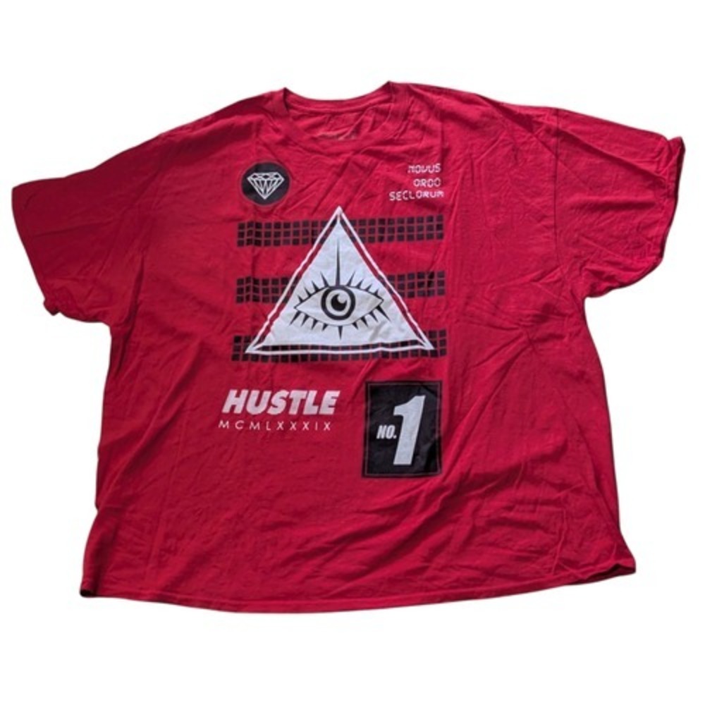 Horizon NY Red Illuminati Hustle Novus Ordo Seclorum T-Shirt Size 3X
